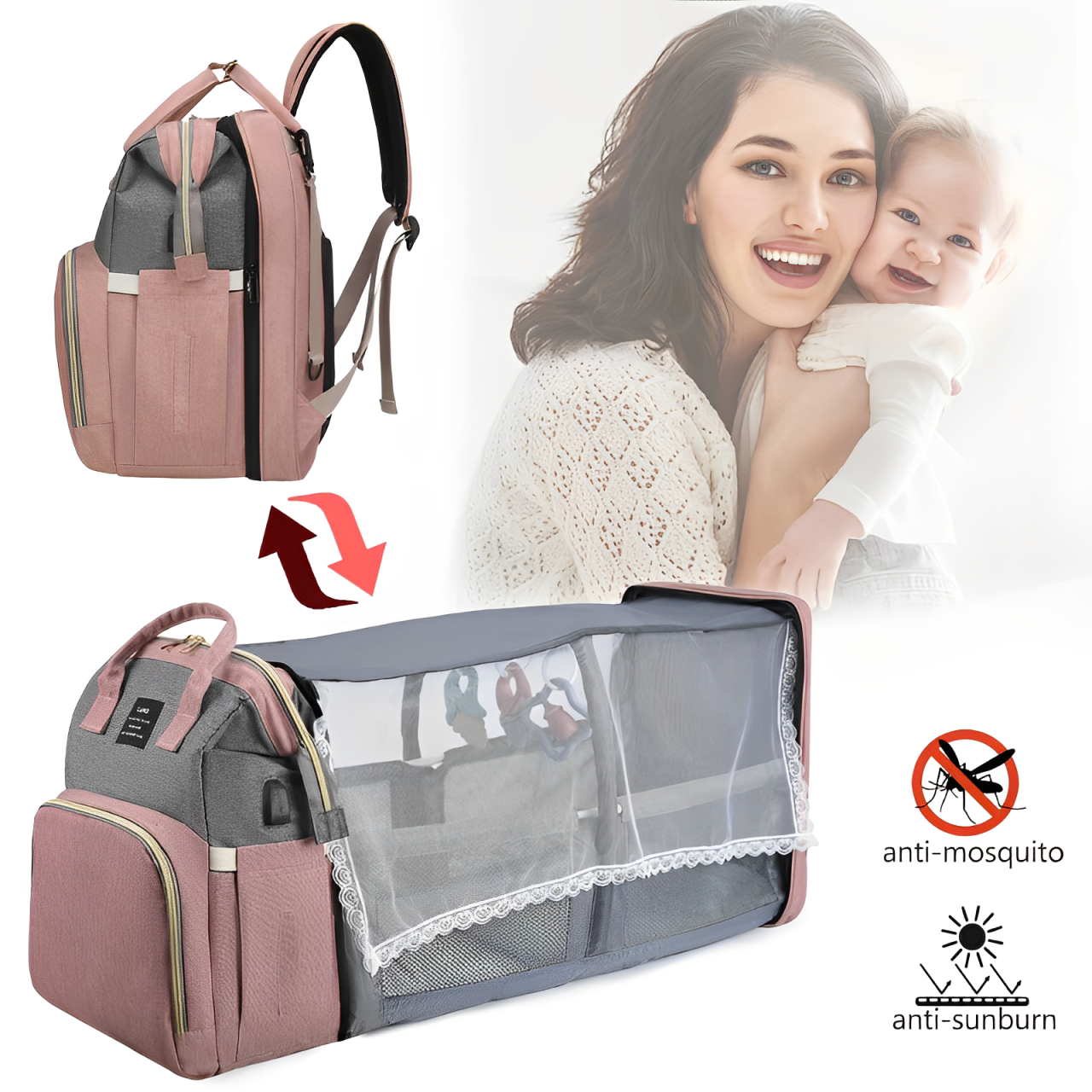 Diaper Bag and Portable Folding Crib