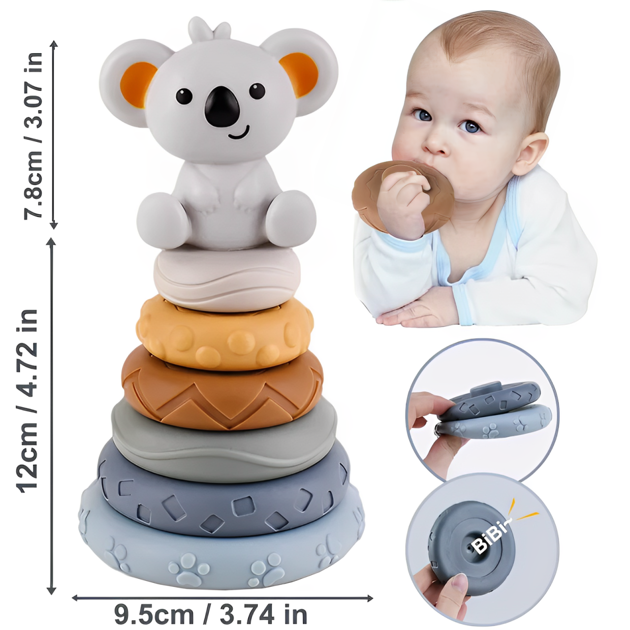 Baby Montessori Sensory Koala Stacking Tower